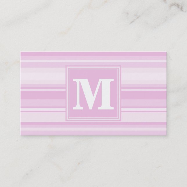 Carte De Visite Monogrammes à rayures roses pour bébé (Devant)