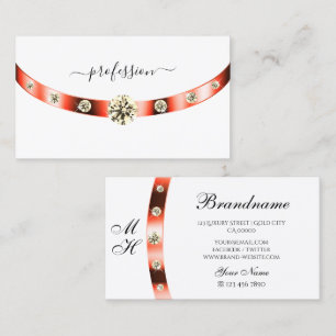 Carte De Visite Monogrammes bordures or blanc et Rose Rhinestones