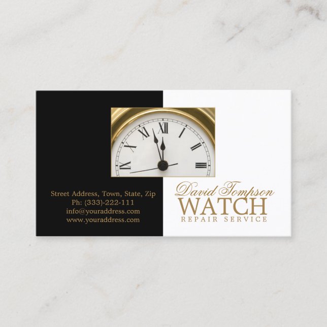 Carte De Visite Montre Service de réparation Watchmaker Black & Wh (Devant)