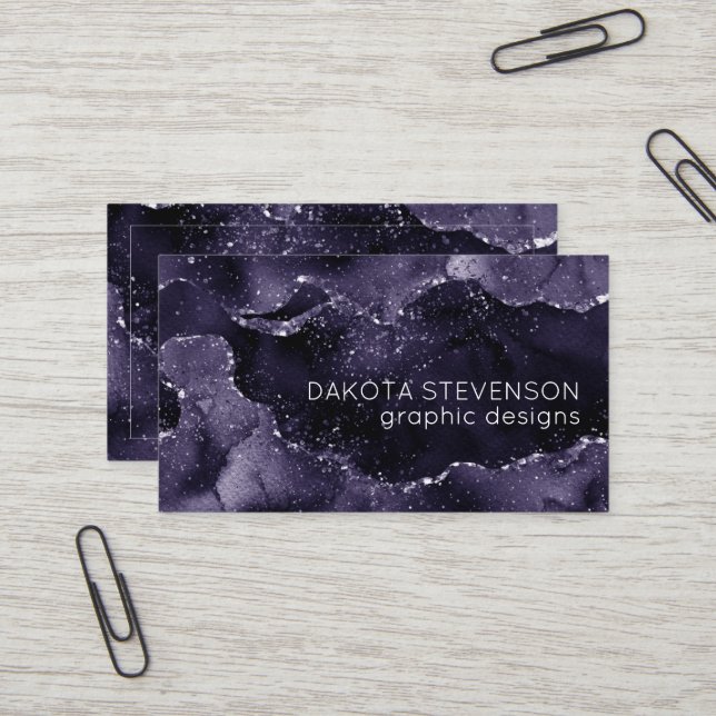 Carte De Visite Moody Agate | Midnight Indigo Deep Purple Glam (Devant/Arrière en situation)