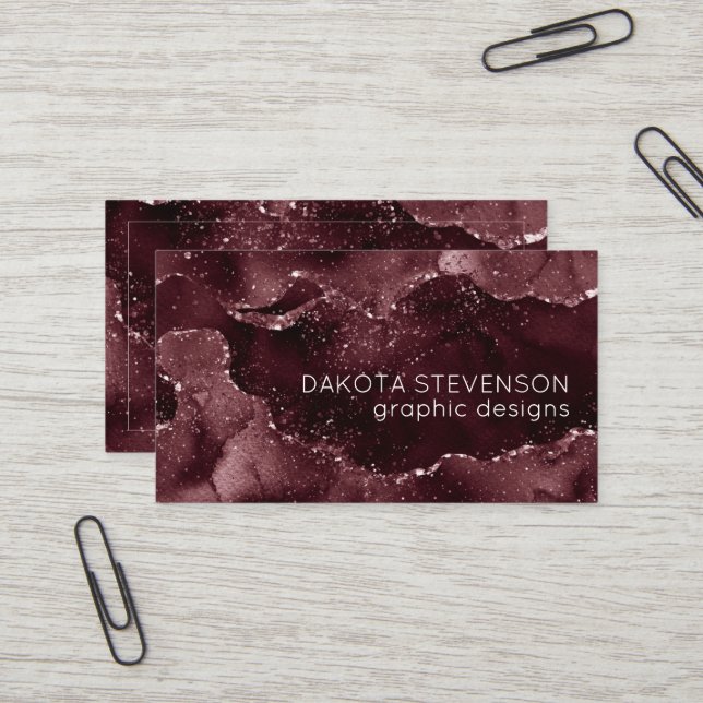 Carte De Visite Moody Agate | Vin Bordeaux Sangria Merlot Maroon (Devant/Arrière en situation)