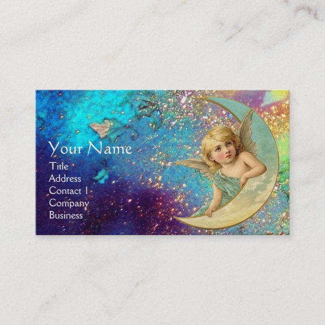 CARTE DE VISITE MOON ANGEL EN OR BLEU JAUNE ÉCLAIRAGE MONOGRAMME (Devant)