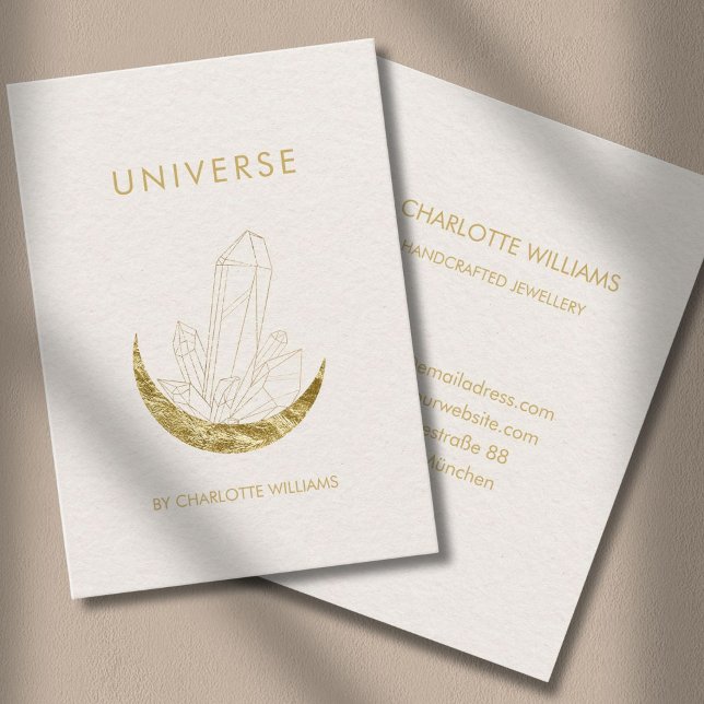 Carte De Visite Moon Crystal Energy Healer Business Card (Moon Crystal Energy Healer Business Card - Beige - Gold.)