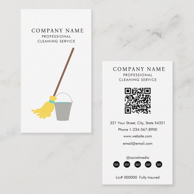 Carte De Visite Mop Bucket Professional Cleaning Services (Devant / Derrière)