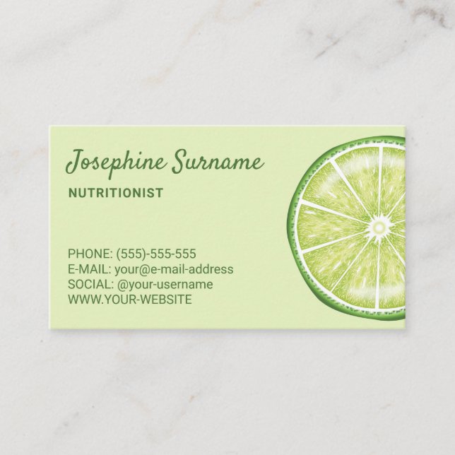 Carte De Visite Morceau de Fruit de chaux nutritionniste diététici (Devant)