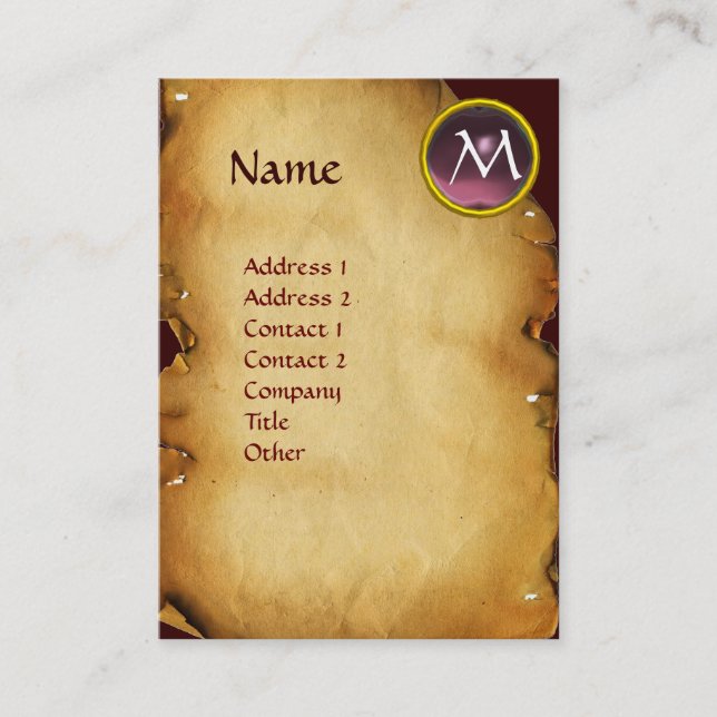 Carte De Visite MORGANA ET DRAGON PARCHEMENT MONOGRAMME Purple Gem (Devant)