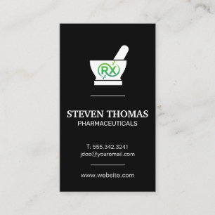 Carte De Visite Mortier et pilon   Symbole vert Rx