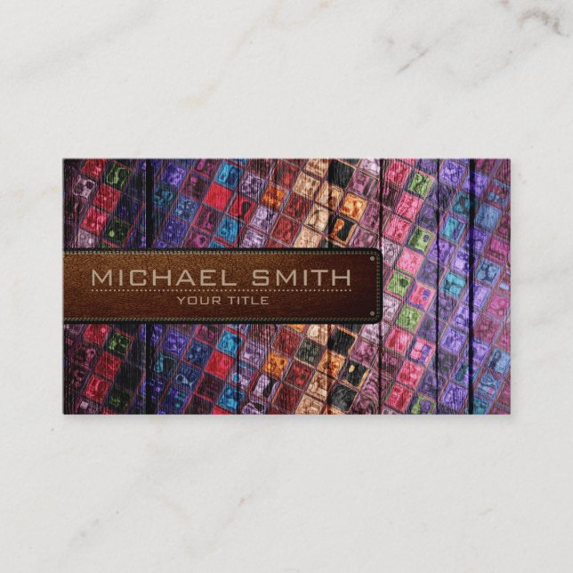 Carte De Visite Mosaic Bois Élégant Cuir Look #14 (Devant)