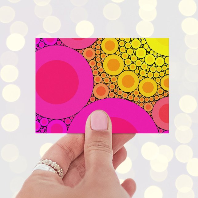 Carte De Visite Mosaïque de cercles rose à jaune (Unique Black Hot Pink Gold and Yellow Mosaic Art Business Cards)