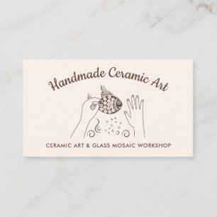 Carte De Visite Mosaïque de poisson en céramique artisanale beige 