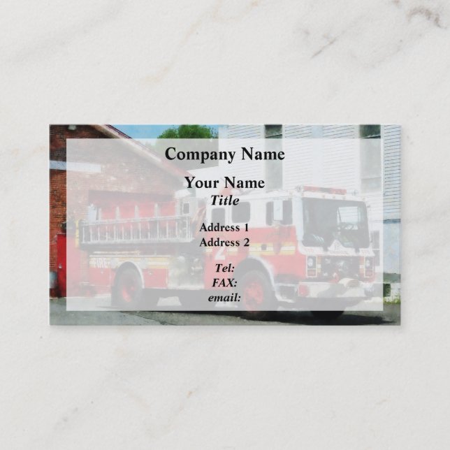 Carte De Visite Moteur d'incendie devant la caserne d'incendie (Devant)