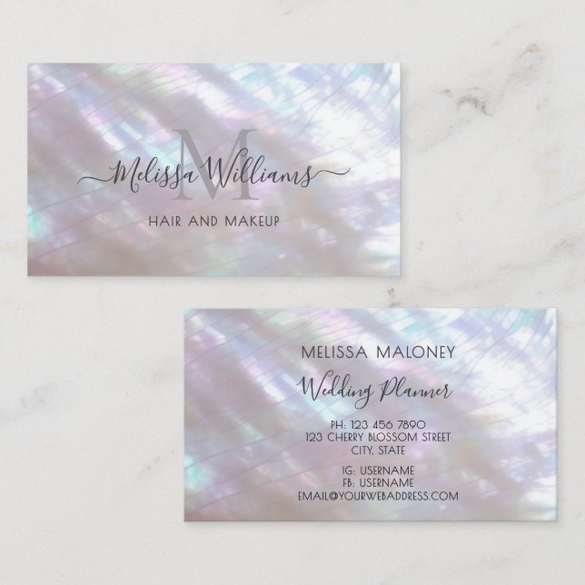 Carte De Visite Mother-of-pearl  Monogram Shimmering (Devant / Derrière)