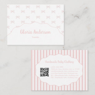 Carte De Visite Motif à rayures et nœud rose féminin plutôt girly