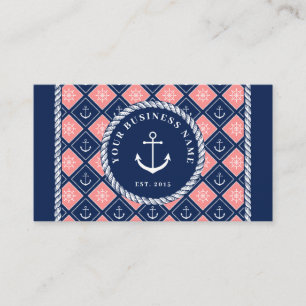Carte De Visite Motif à roues de Ancre de la marine rose