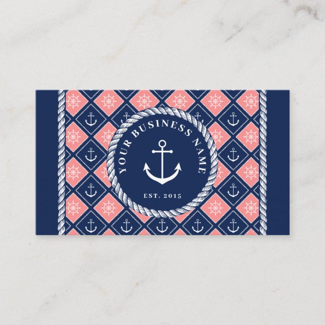 Carte De Visite Motif à roues de Ancre de la marine rose (Devant)