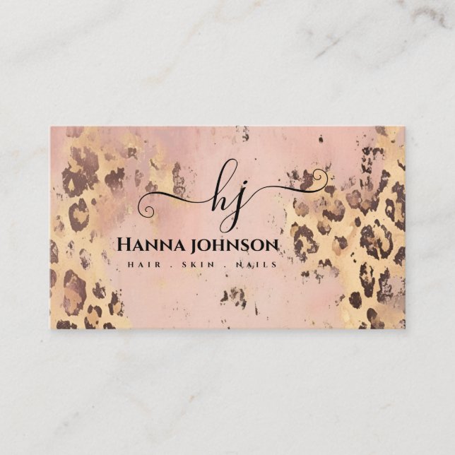 Carte De Visite Motif animal Faux Gold Gitter Monogramme (Devant)