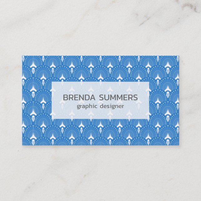 Carte De Visite Motif art déco blanc et bleu (Devant)