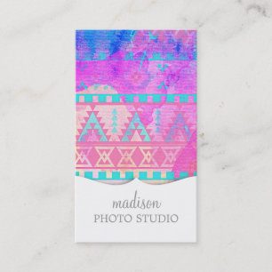 Carte De Visite Motif aztèque tribal de rose et d'Aqua d'aquarell