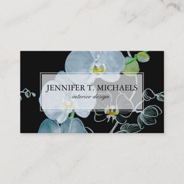 Carte De Visite Motif blanc d'orchidées d'aquarelle (Devant)