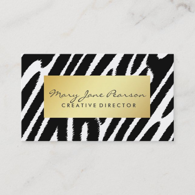 Carte De Visite Motif blanc noir Luxe de zèbre d'or élégant (Devant)