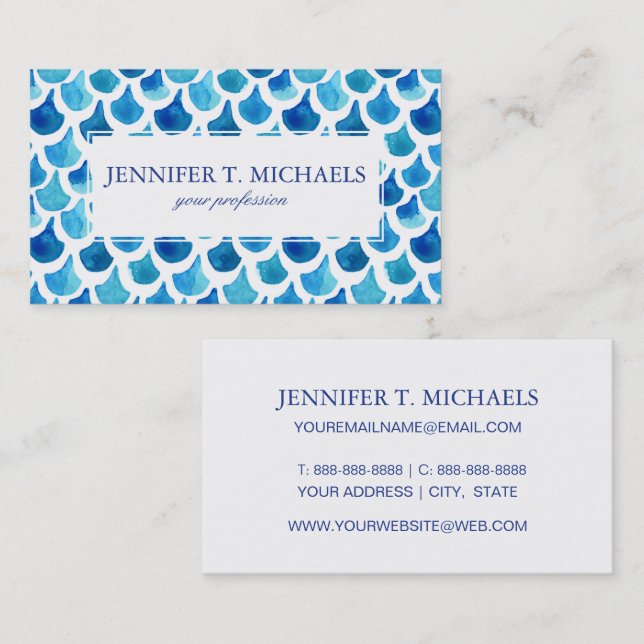 Carte De Visite Motif bleu d'échelle d'aquarelle (Devant / Derrière)