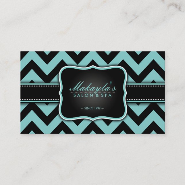 Carte De Visite Motif bleu et noir turquoise élégant de Chevron (Devant)