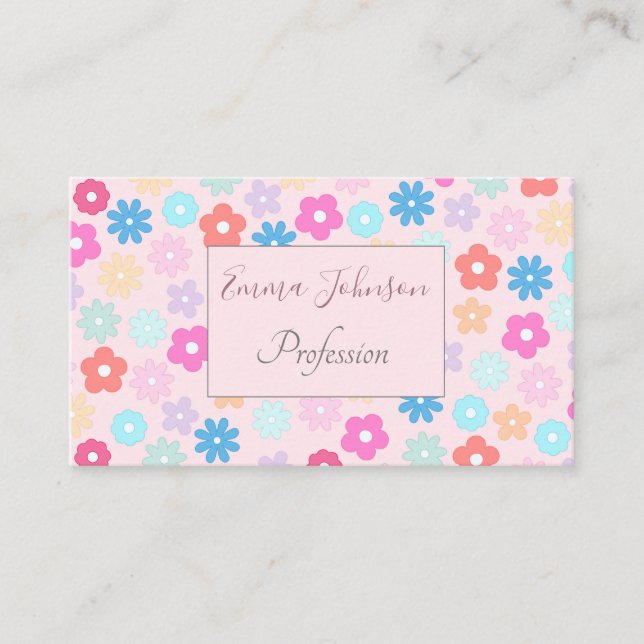 Carte De Visite Motif Boho Rose Daisy Flowers (Devant)