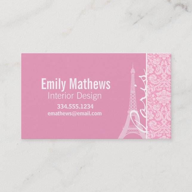 Carte De Visite Motif Carnation rose Damas (Devant)