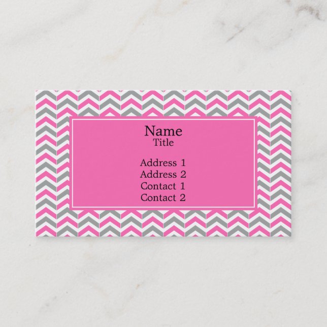 Carte De Visite Motif chaud rose et gris Chevron (Devant)