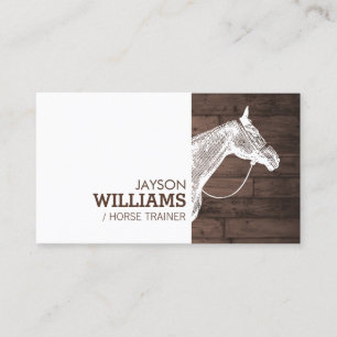 Carte De Visite Motif Cheval Blanc moderne sur le bois Brown rusti