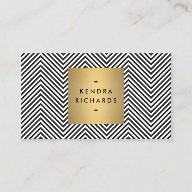 Carte De Visite Motif Chevron noir/blanc avec logo Gold Name (Devant)