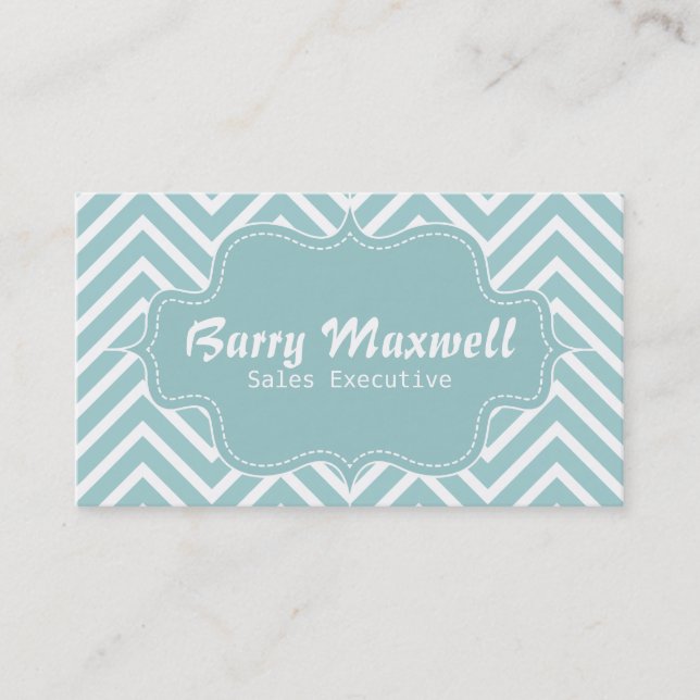 Carte De Visite Motif chic et élégant, bleu et blanc de chevron (Devant)