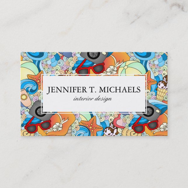 Carte De Visite Motif d'amusement d'été de monogramme (Devant)