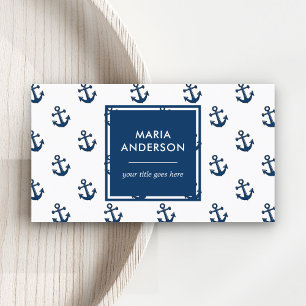 Carte De Visite Motif d'ancres nautiques bleu marine prépa moderne