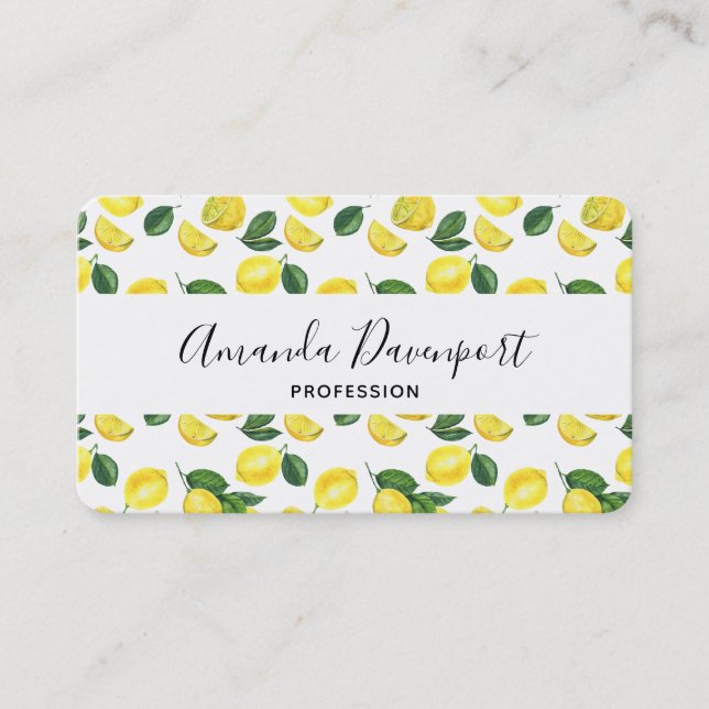 Carte De Visite Motif d'aquarelle aux citrons jaunes (Devant)