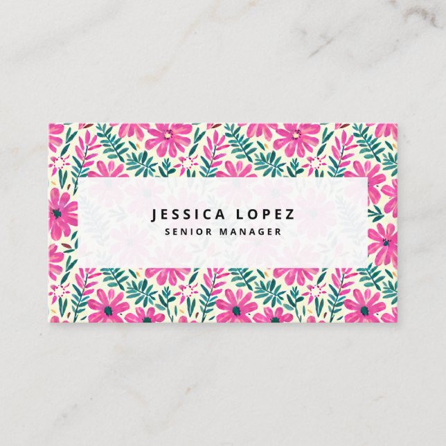 Carte De Visite Motif d'aquarelle Botanique Rose (Devant)