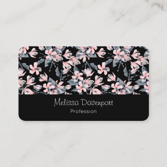 Carte De Visite Motif d'aquarelle rose et gris (Devant)