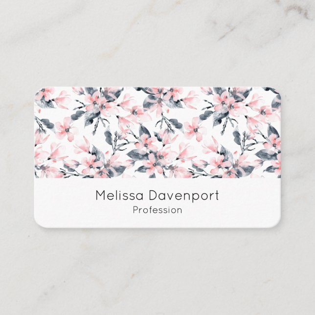 Carte De Visite Motif d'aquarelle rose et gris (Devant)