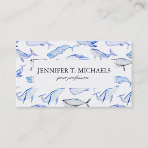 Carte De Visite Motif de baleine bleue d'aquarelle