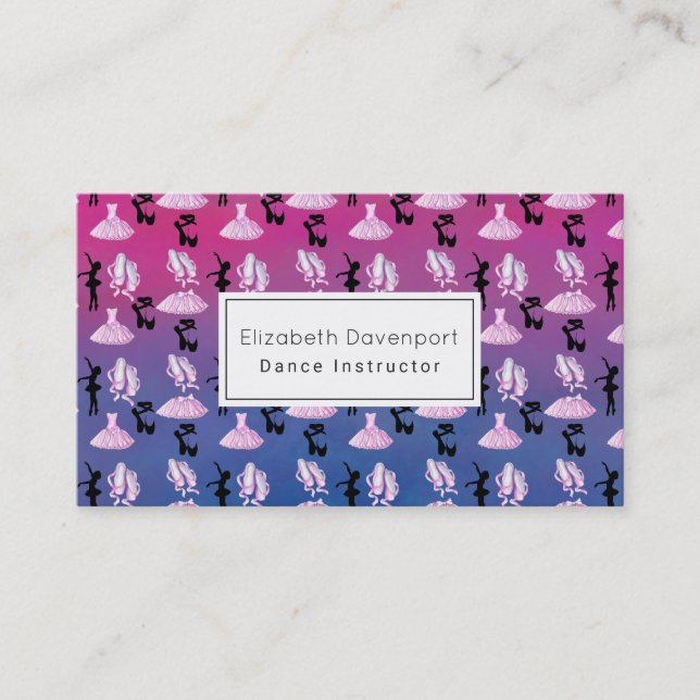 Carte De Visite Motif de ballet sur dégradé rose et bleu (Devant)