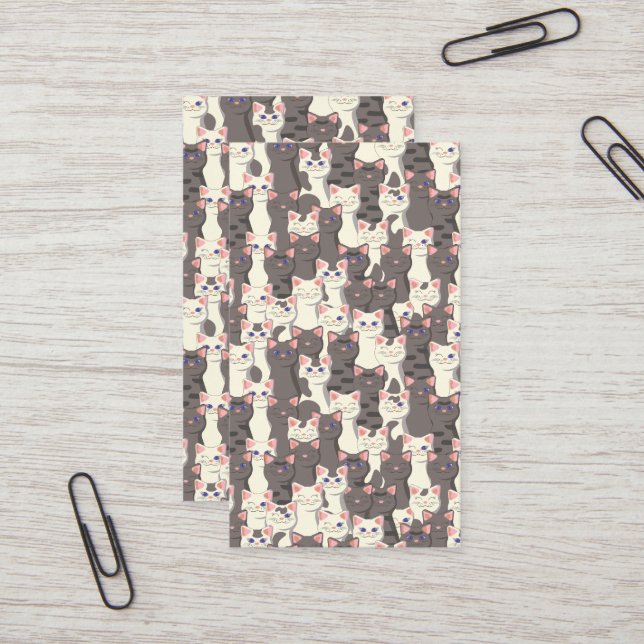 Carte De Visite Motif de chats blancs et gris (Devant/Arrière en situation)