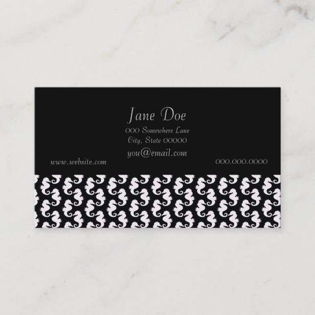 Carte De Visite Motif de cheval de mer noir et blanc (Devant)