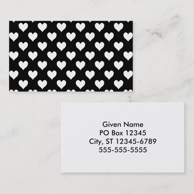 Carte De Visite Motif de coeur noir et blanc (Devant / Derrière)