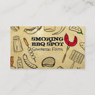 Carte De Visite Motif de cuisson au barbecue Fond grain de bois
