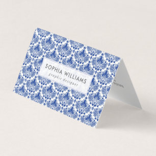 Carte De Visite Motif de damas bleu marine