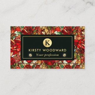 Carte De Visite Motif de faux vitrail de rose rouge élégant