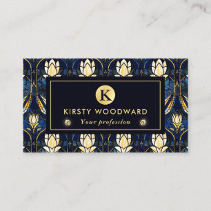 Carte De Visite Motif de faux vitrail élégant Lotus doré