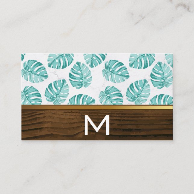 Carte De Visite Motif de feuille Monstera Gold Wood (Devant)