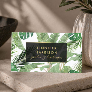 Carte De Visite Motif de feuilles tropicales à l'aquarelle sur fon