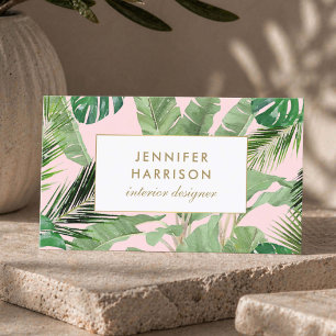 Carte De Visite Motif de feuilles tropicales à l'aquarelle sur fon